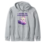 Funny Cat I work on Computers Cat Lovers Tech Support Zip Hoodie