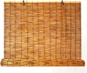 GeYao Sun Shade Roll Up Window Blind Breathable Bamboo Roller Blinds,Partition Privacy Natural Woven Retro Carbonized Reed Curtains,for Decorative Teahouse Restaurant Office