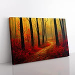 Autumn Forest View Vol.2 Canvas Wall Art Print Ready to Hang, Framed Picture for Living Room Bedroom Home Office Décor, 76x50 cm (30x20 Inch)