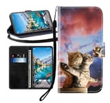 Sunrive Case compatible with Oppo Find X3 Lite, PU Leather Phone Holster Case Card Slot Flip Wallet Stand Function gel magnetic Protective Skin Cover (Couple cat B1)