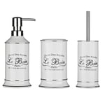 3pc Le Bain Lotion Soap Dispenser Tumbler Toilet Brush And Holder Bathroom Set