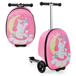 2-in-1 Ride On Scooter Suitcase  19” Kids Travel Luggage with Waterproof EVA Shell & LED Flashing Wheels