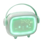 perfk Children Sleep Trainer, Kids Alarm Clock with Night Light and Wake Up Light, 6 Alarm Rings Brightness Adjustable for Baby Kids - Green