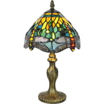 Aorsher - Tiffany Lampe de Table Libellule, 8 Pouces Verre Multicolore Abat-jour, Vert Vintage Petite Veilleuse Salon Chambre Chevet Restaurant,