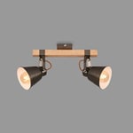 BRILONER - Lampe de plafond rétro avec poutre en bois, plafonnier vintage à 2 lampes, douille E27 max. 40 watts, abat-jours réglables, spot de plafond rustique, gris antique.