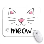 Gaming Mouse Pad Cat Meow Drawing Writing Black Outlines of Head Snout Nonslip Rubber Backing Computer Mousepad for Notebooks Mouse Mats