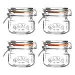 Kilner 0.5 Litre Square Clip Top Glass Jar Pack of 4 - 0.5 Litre Capacity with Stainless Steel Clip and Airtight Seal