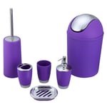 MisFox 6 Pieces Bathroom Accessory Set, Modern Stylish Design Solid Color Toilet Accessories Set Include Lotion Dispenser, Trash Can, Toothbrush Holder, Tooth Mug, Toilet Brush & Soap Dish - Purple