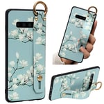 Zhuofan Samsung Galaxy A20e Wrist Strap Stand Grip Holder Case, Samsung Galaxy A20e Phone Case with Kickstand/Lanyard Ring,Slim Shockproof Silicone TPU Cover Bumper with Floral Pattern,Pear flower