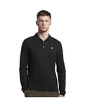Lyle & Scott Mens Long Sleeve Collared Polo Shirt - Black Cotton - Size Medium