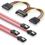 deleyCON 2X Câbles SATA III avec Prises Droites + Câble Adaptateur D¿Alimentation - SSD HDD Disque Dur