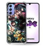 Cokitec Coque Renforcée en Verre Trempé pour Samsung Galaxy A34 5G Manga Demon Slayer Groupe