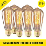 6-pack Vintage Retro St64 E27 Edison Glödlampor 40w Varmvit