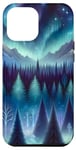 Coque pour iPhone 13 Pro Max Magic Night Forest Mountains Aurore Borealis