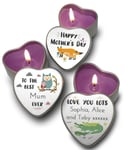 Personalised Set of 3 Purple Candles in Heart Shaped Mini Tins Happy Mother's Day Hand Designed Adorable Cute Mum & Child Animals Style I Love You Gift Card Alternative for mum mummy grandma