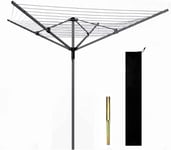 Abaseen Rotary Washing Lines Outdoor, Heavy Duty Folding 4 Arm 60 Meter Garden Clothes Airer Dryer Comes with Cover & Metal Ground Spike (Grey)