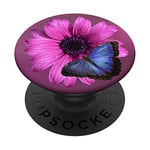 PopSockets Cell Phone Holder Pop Out Knob Blue Butterfly Purple Flower PopSockets PopGrip: Swappable Grip for Phones & Tablets
