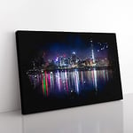 Big Box Art Reflections of The Auckland Skyline Paint Splash Canvas Wall Art Print Ready to Hang Picture, 76 x 50 cm (30 x 20 Inch), White, Grey, Black