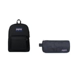 JANSPORT SuperBreak One, Large Backpack, 29 L, 42 x 33 x 21 cm, Black & Basic Accessory Pouch, Small Pouch, 0.5 L, 9 x 21 x 2.5 cm, Navy