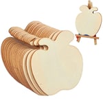 50 Pieces Wood Cutouts for Crafts, Craft Unfinished Wood, Unfinished Wood Slices, Apple Shape Wooden Cutout Unfinished Log Wooden for DIY Craft, Gift Tags, Hanging Ornaments, Party Decoration