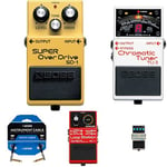 BOSS SD-1 Super Overdrive pedal bundle with TU-3 Tuner Pedal, DD-3T Digital Delay Effects Pedal, RC-1 Loop Station and a 3 pack pedal patch cable
