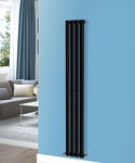 NRG Premium Black 1600 x 236 mm Oval Column Single Panel Designer Radiator Bathroom Heater UK
