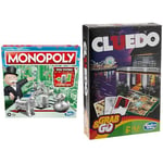 Monopoly Game, Family Board Game for 2 to 6 Players, Monopoly Board Game for Kids Ages 8 and Up, Package May Vary & Hasbro Gaming Cluedo Grab & Go Game,60 x 80 cm