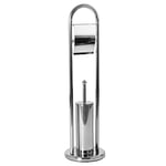 Bath Vida Toilet Brush And Paper Holder Round Base Stainless Steel Bathroom Stand