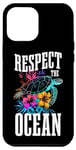 Coque pour iPhone 15 Plus Respect The Ocean Sea Turtle Surfer Plongée Fleurs