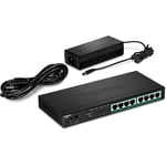 TRENDnet TPE-TG84 8-Port Gigabit PoE+ Switch, 120W PoE Power Budget, 16Gbps Switching Capacity, IEEE 802.1p QoS, DSCP Pass-Through Support, Fanless, Wall Mountable, Black