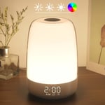 Touch Wake Up Nattlampa med Soluppgångssimulering Väckarklocka, 3 Sätt Dimbar Varmvit Sänglampa RGB Atmosfärisk Bordssänglampa, Timerläge