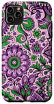 Coque pour iPhone 11 Pro Max Illustration de motif floral violet vert mode botanique