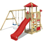 Wickey Aire de jeux Portique bois Smart Savana avec balançoire et toboggan Maison enfant exterieur avec bac à sable, échelle d'escalade & accessoires
