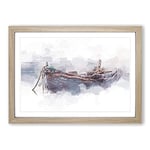 Big Box Art Stranded Boat in The Mist in Abstract Framed Wall Art Picture Print Ready to Hang, Oak A2 (62 x 45 cm)