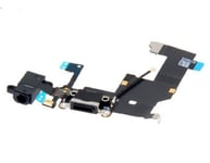 Musta iPhone 5 flex-johto laturipistokkeella ja kuulokeplugilla
