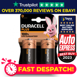 2x Duracell Plus D Batteries MN1300B2