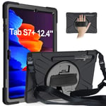 Gerutek Galaxy Tab S8 Plus Case,Samsung Galaxy Tab S7 Plus 12.4 Case Shockproof Heavy Duty Rugged Case with Pencil Holder, Kickstand,Hand&Shoulder Strap Protective Cover for Galaxy Tab S7+/S8+,Black