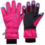 CityComfort Gants de Ski Enfant, Gant Chaud Imperméable pour Enfant Ado Fille 6-15 Ans, Gants Thermiques Écran Tactile Hiver Neige Ski Snowboard (Rose, 8-10 Ans)