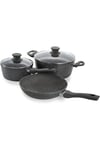 Anthracite Grey 5pce Kitchen Cookware Non Stick Frying Pan Saucepan Cooking Stock Pot Full Pan Set with Lids - Black Soft Handles