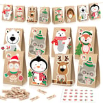 Bluelves Advent Calendar Bags for Filling 2020, Advent Gift Bags to Fill, Advent Calendars Make Your Own, 24 Days Countdown Christmas Calendar for Kids, Family - with Animal Stickers & Wooden Clips