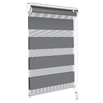 VOUNOT Day and Night Zebra Roller Blind with Clips 90 x 150 cm, Double Fabric Translucent or Blackout Vision Curtains for Window and Door, No Drilling, Grey