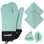 Aschef 6in1 Silicone Oven Mitts Kit, Kitchen Oven Gloves Counter Safe Non-Slip Grip Textured Trivet Mats Heat Resistant Pinch Mitts with Soft Inner Lining for Cooking Baking Grilling Barbecue