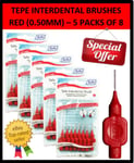 RED TEPE INTERDENTAL BRUSHES 0.5MM (40 BRUSHES) REMOVES TOOTH PLAQUE