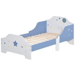 Kids Star & Balloon Single Bed Frame with Safe Guardrails Slats Bedroom Furniture