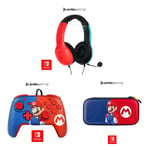 PDP Gaming LVL40 Stereo Headset with Mic for Nintendo Switch - PC, iPad, Mac, Laptop Compatible - 3.5 mm Jack - neon blue-red & PDP Faceoff Deluxe & PDP Slim Travel Case Deluxe