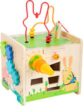 Small Foot 11732 Cube Lapin, Jouet de motricité en Bois sur Cinq Faces jouables, à partir de 12 Mois Hase Toys, Multicolore, Petit