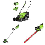 Greenworks 40V cordless lawn mower 35cm,trimmer, hedge trimmer combo kit include 2Ah battery and charger