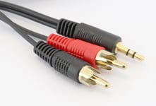 2m Stereo Jack to two 2 Phonos RCAs Gold Cable Lead PC OR  Laptop Sound To TV