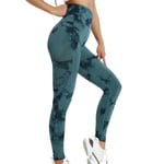 Fashionabla Tie-Dye Fitness Byxor Bekväma ventilerande Leggings för Sport Gym Jogging Atrovirens M