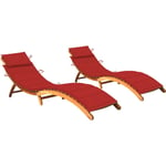 Lot de 2 transats chaise longue bain de soleil lit de jardin terrasse meuble d'extérieur avec coussins bois d'acacia solide